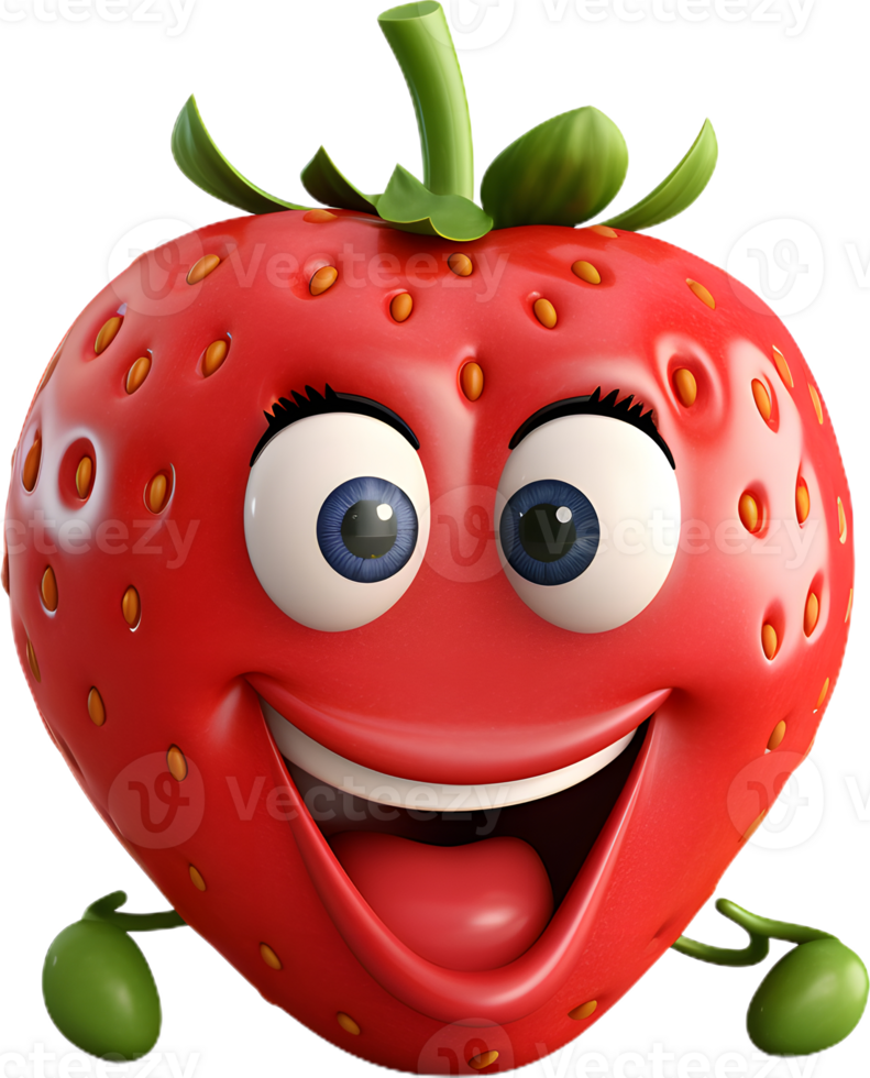 strawberry with a face as a 3D model png