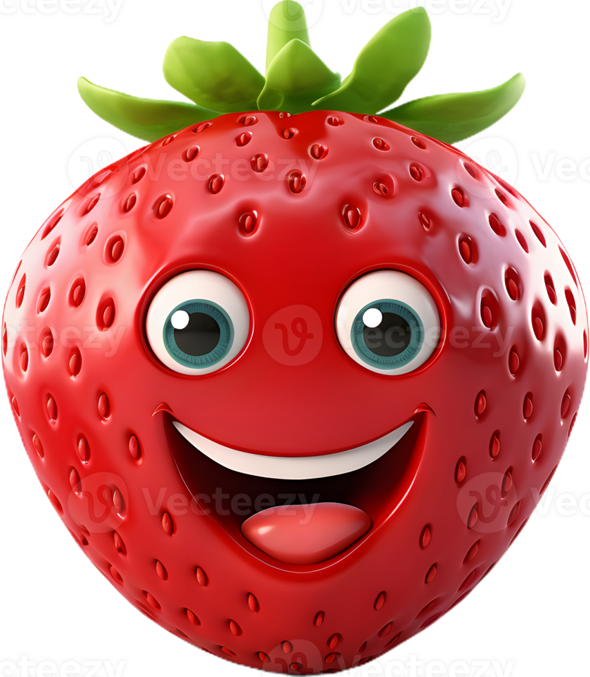 strawberry with a face as a 3D model png