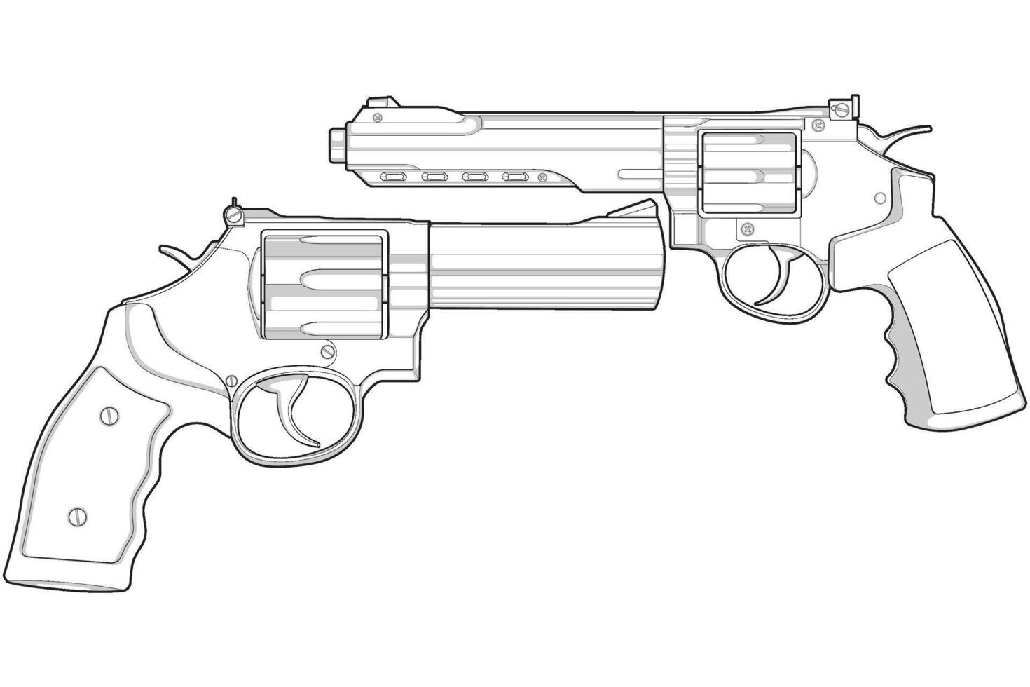 Set of firearms line art style, Shooting gun, Weapon illustration, Line, Gun illustration, Modern Gun, Military concept, Pistol line art for training vector