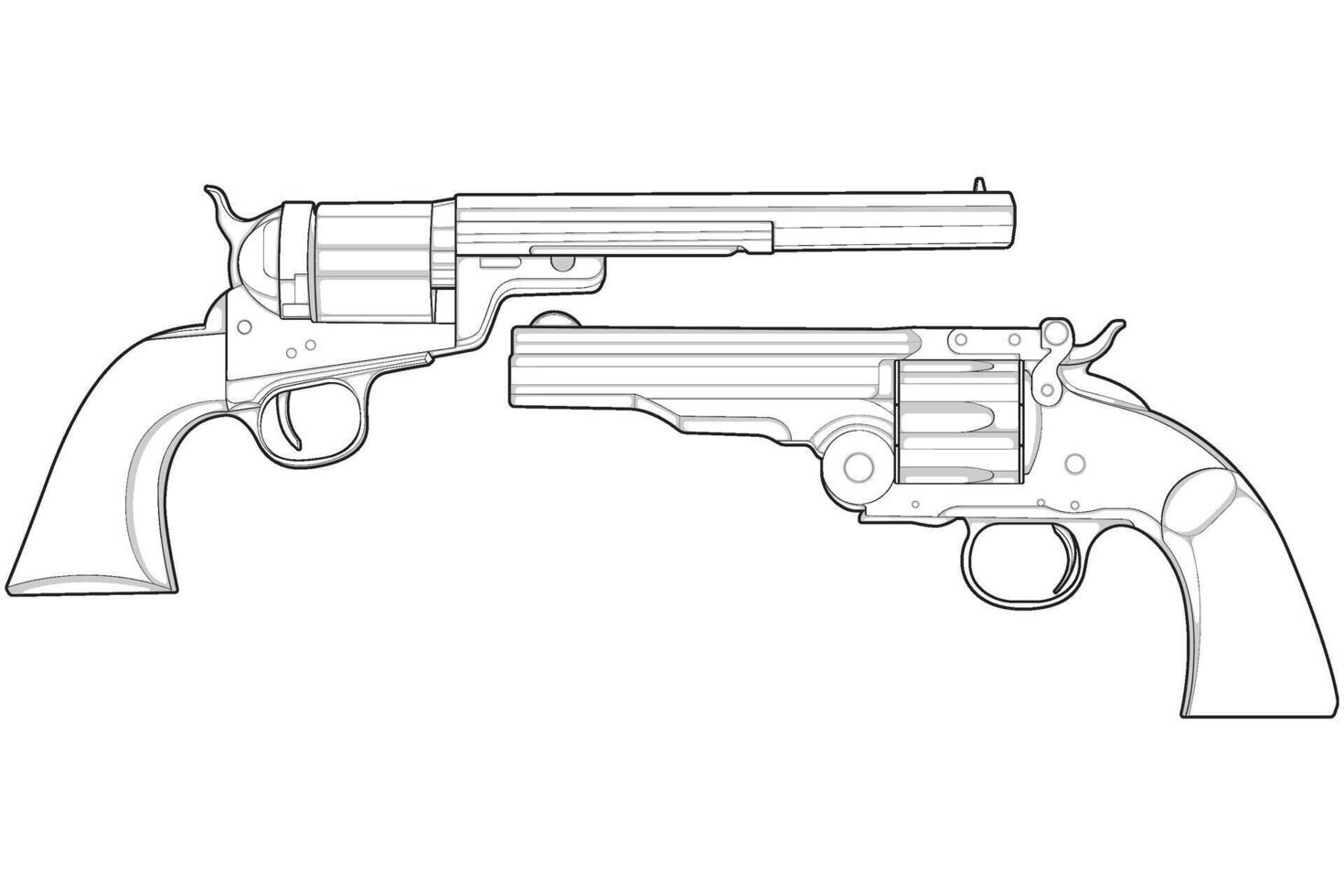 Set of firearms line art style, Shooting gun, Weapon illustration, Line, Gun illustration, Modern Gun, Military concept, Pistol line art for training vector