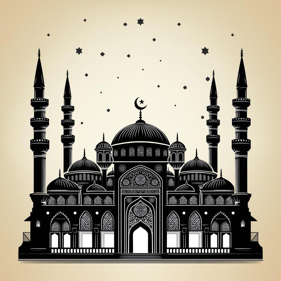 Beautiful background of a Mosque Silhouette with a star on the top. vector