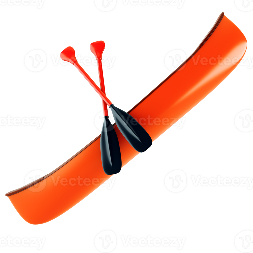 Red canoe with paddles isolated on transparent background png