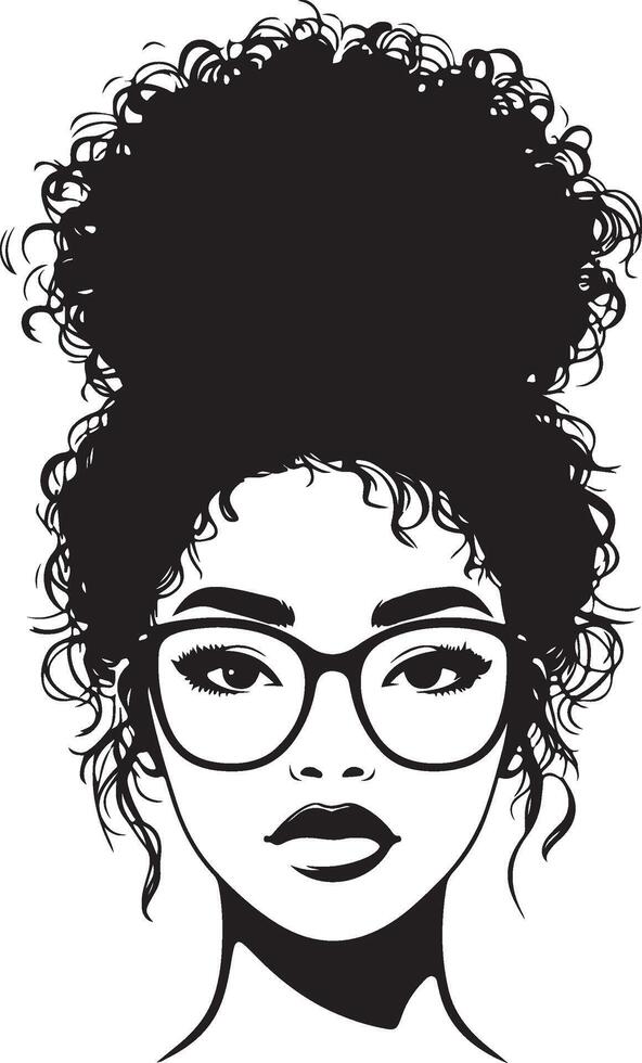 Woman face with afro messy bun with glasses hairstyles vector
