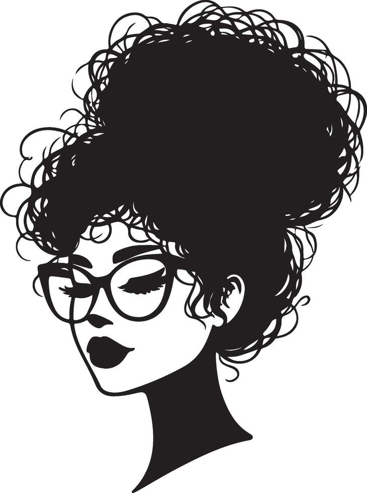 Woman face with afro messy bun with glasses hairstyles vector