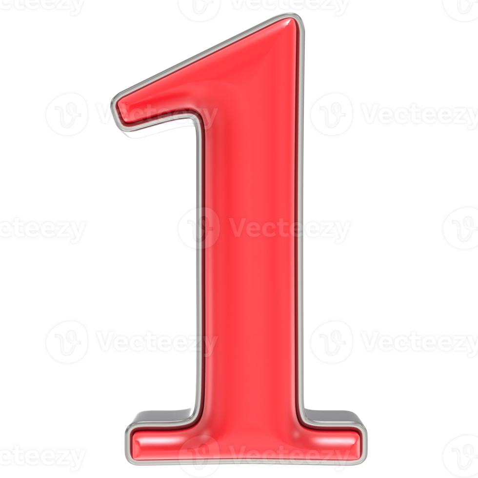 Number 1 Red 3D Rendering png