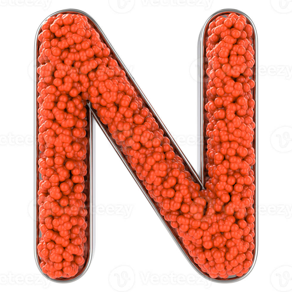 Letter N. Font made from balls. 3D Rendering png