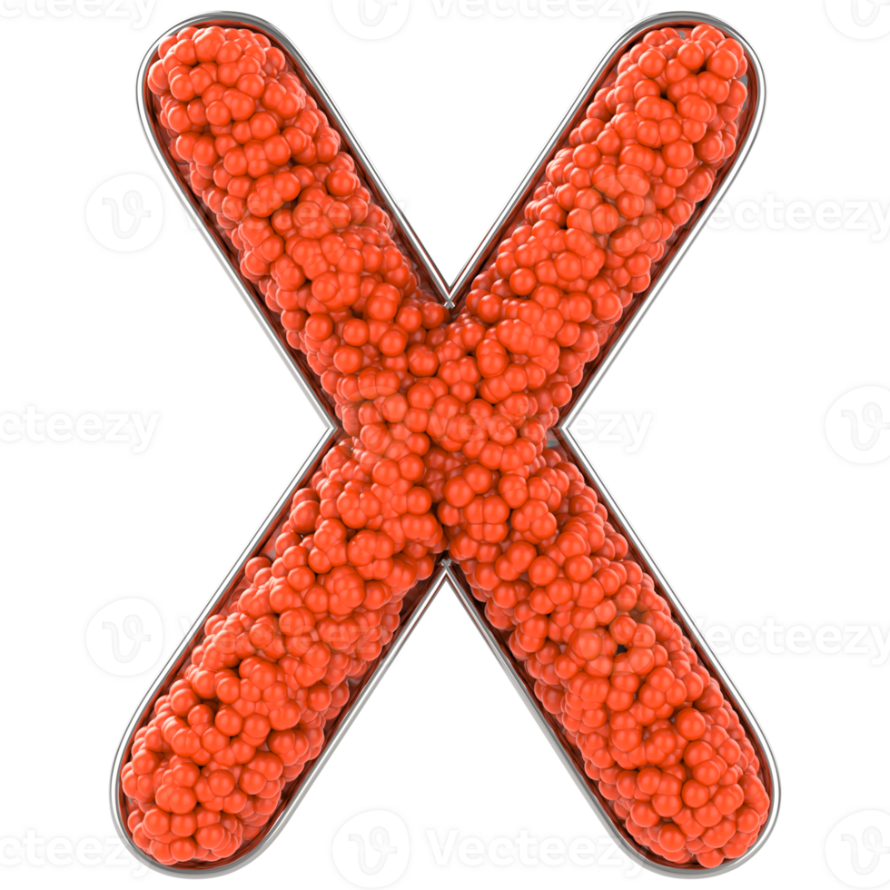 Letter X. Font made from balls. 3D Rendering png