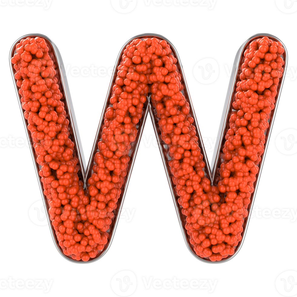 Letter W. Font made from balls. 3D Rendering png