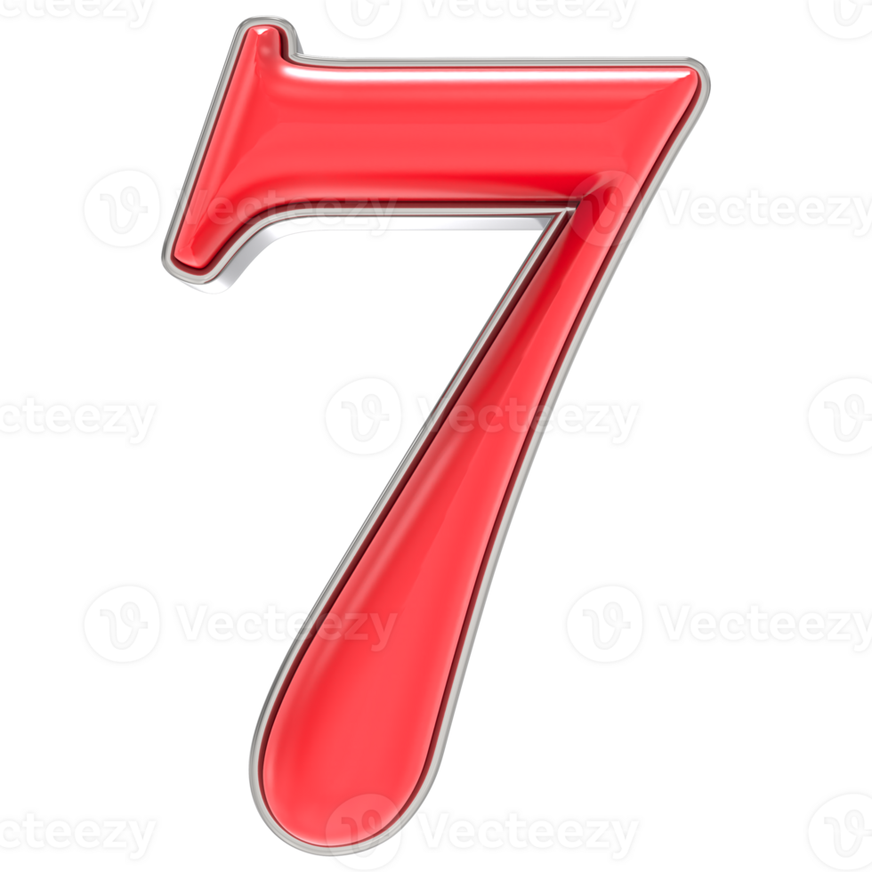 Number 7 Red 3D Rendering png