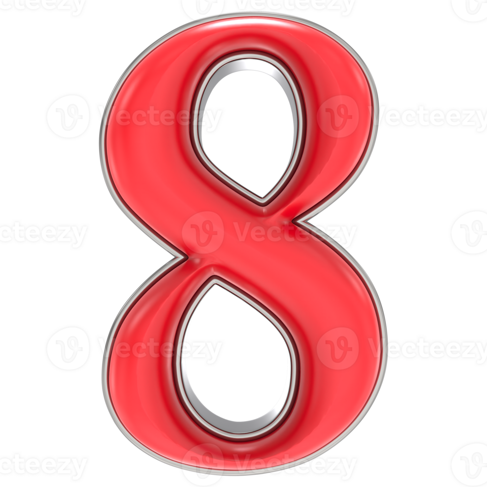 Number 8 Red 3D Rendering png