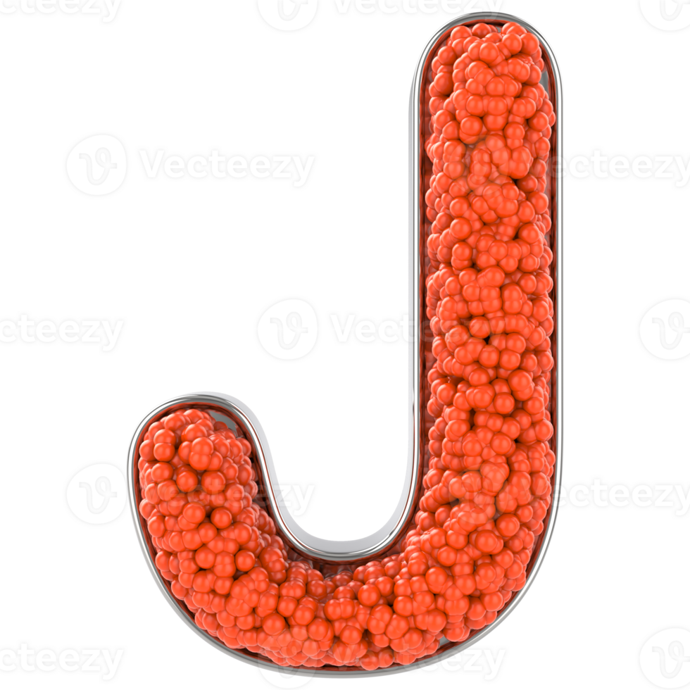 Letter J. Font made from balls. 3D Rendering png