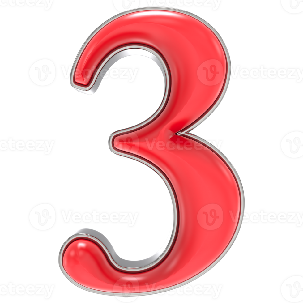 Number 3 Red 3D Rendering png
