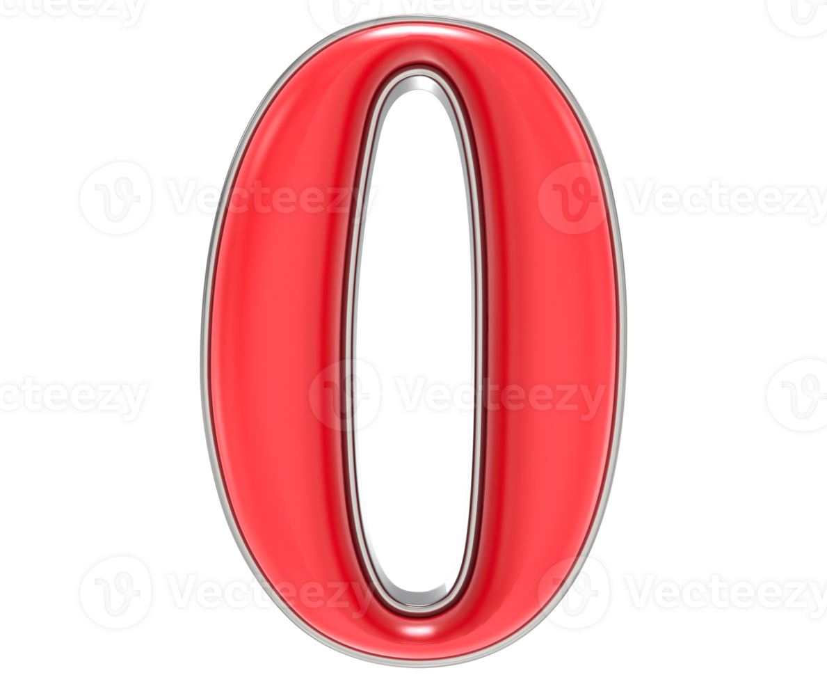 Number 0 Red 3D Rendering png