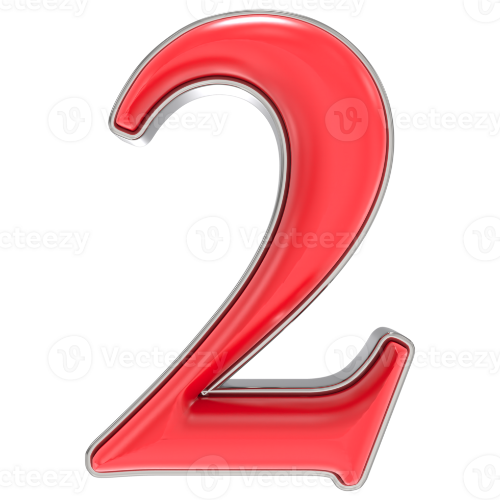 Number 2 Red 3D Rendering png