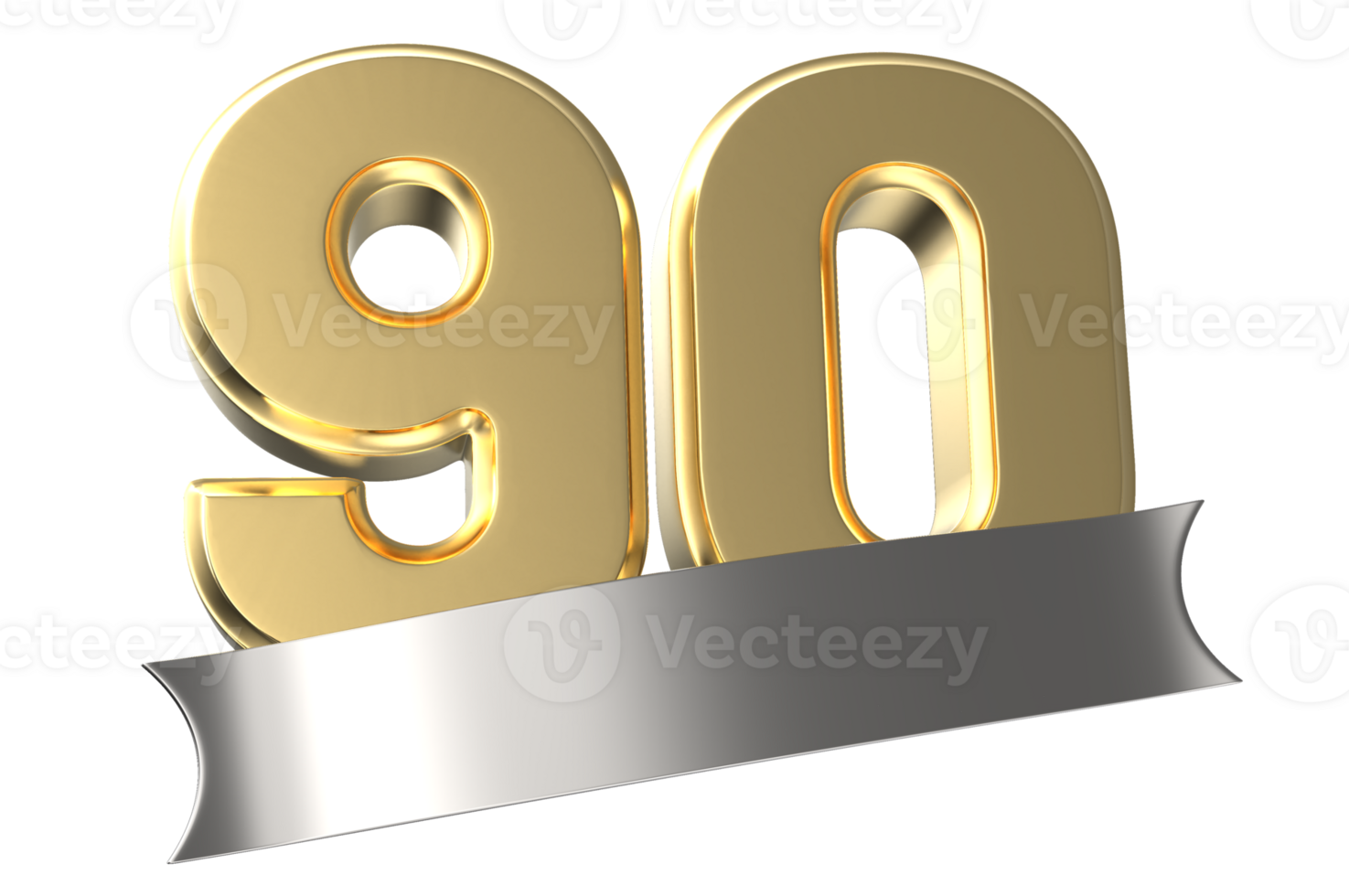 Anniversary Number 90 Gold 3D Render png