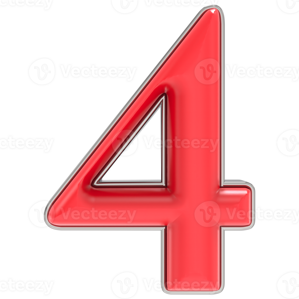Number 4 Red 3D Rendering png