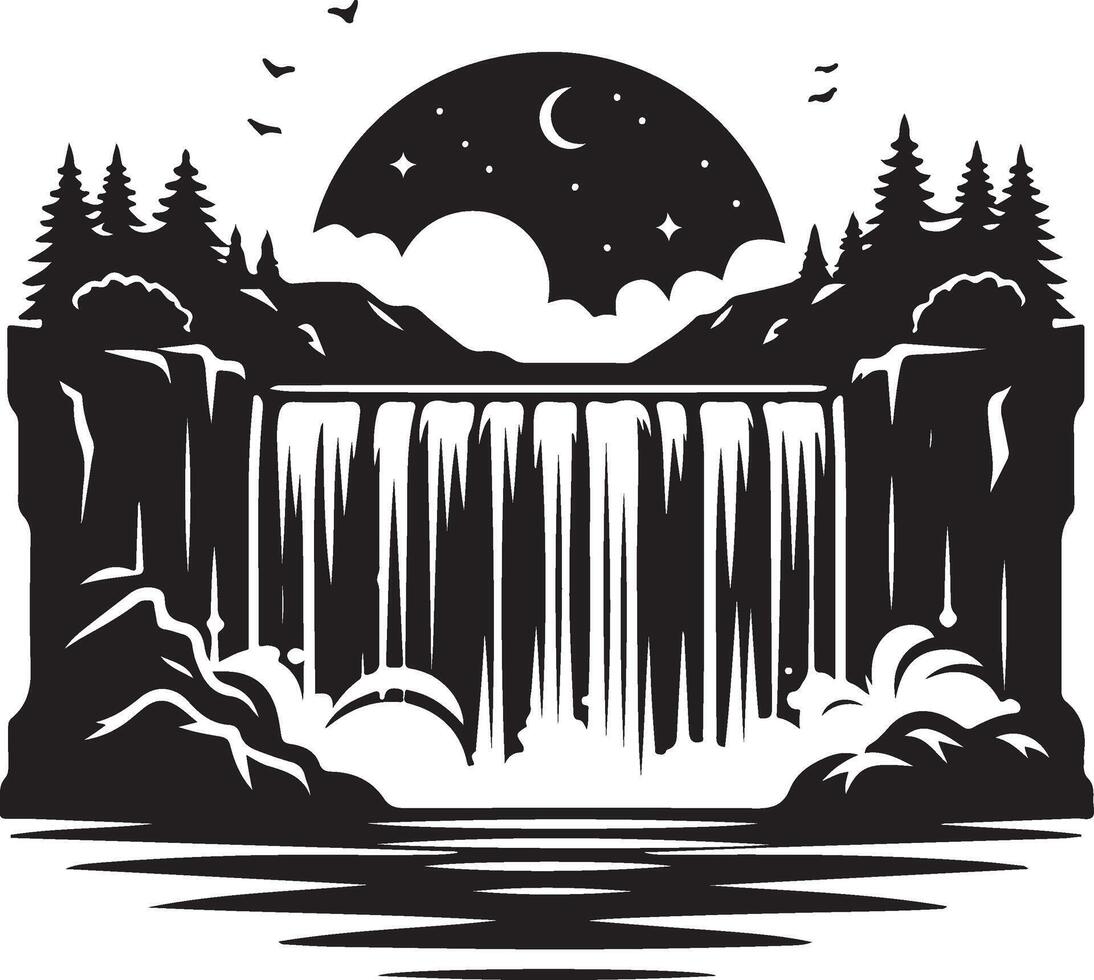 waterfall black art vector