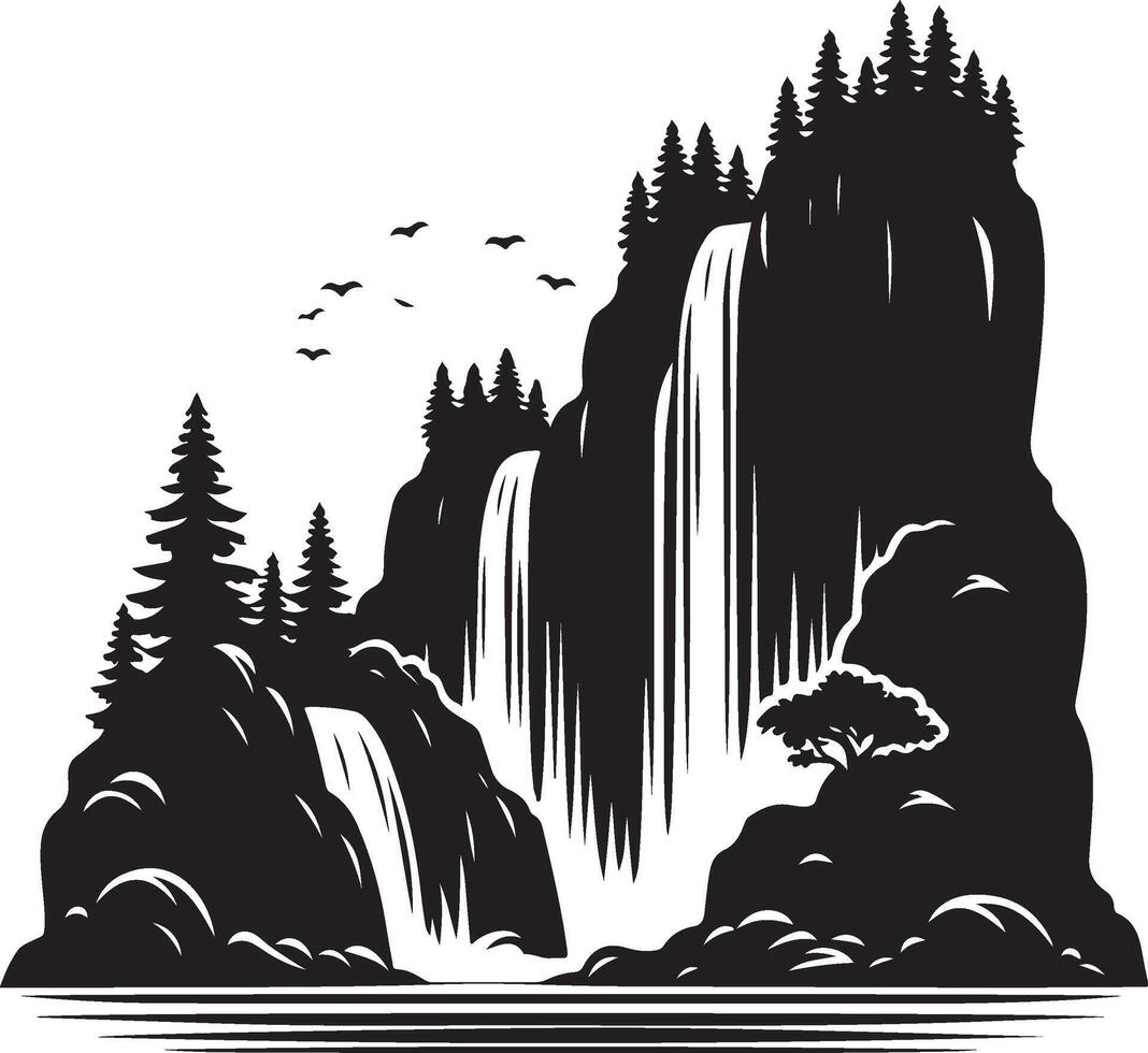 waterfall black art vector