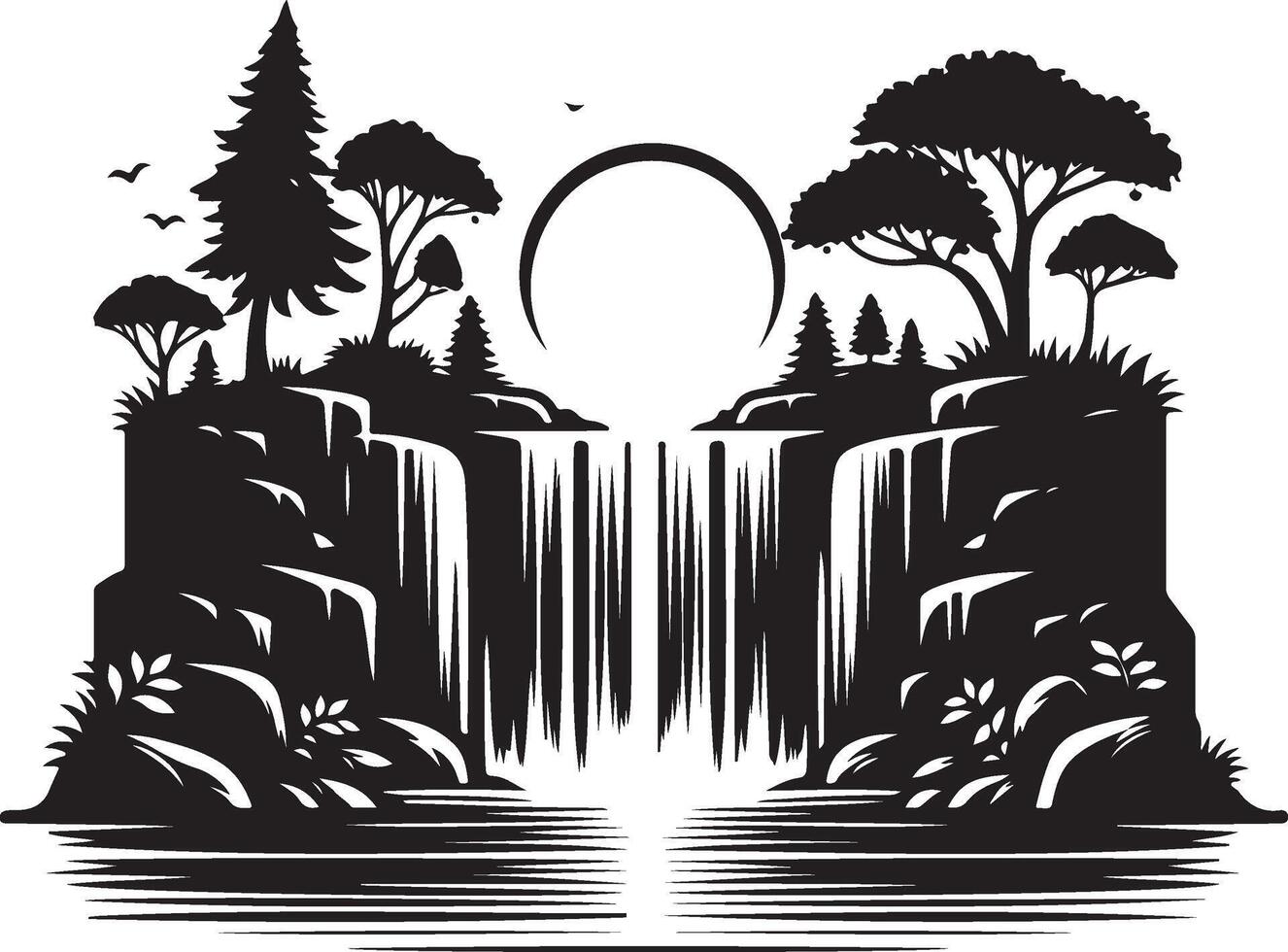 waterfall black art vector