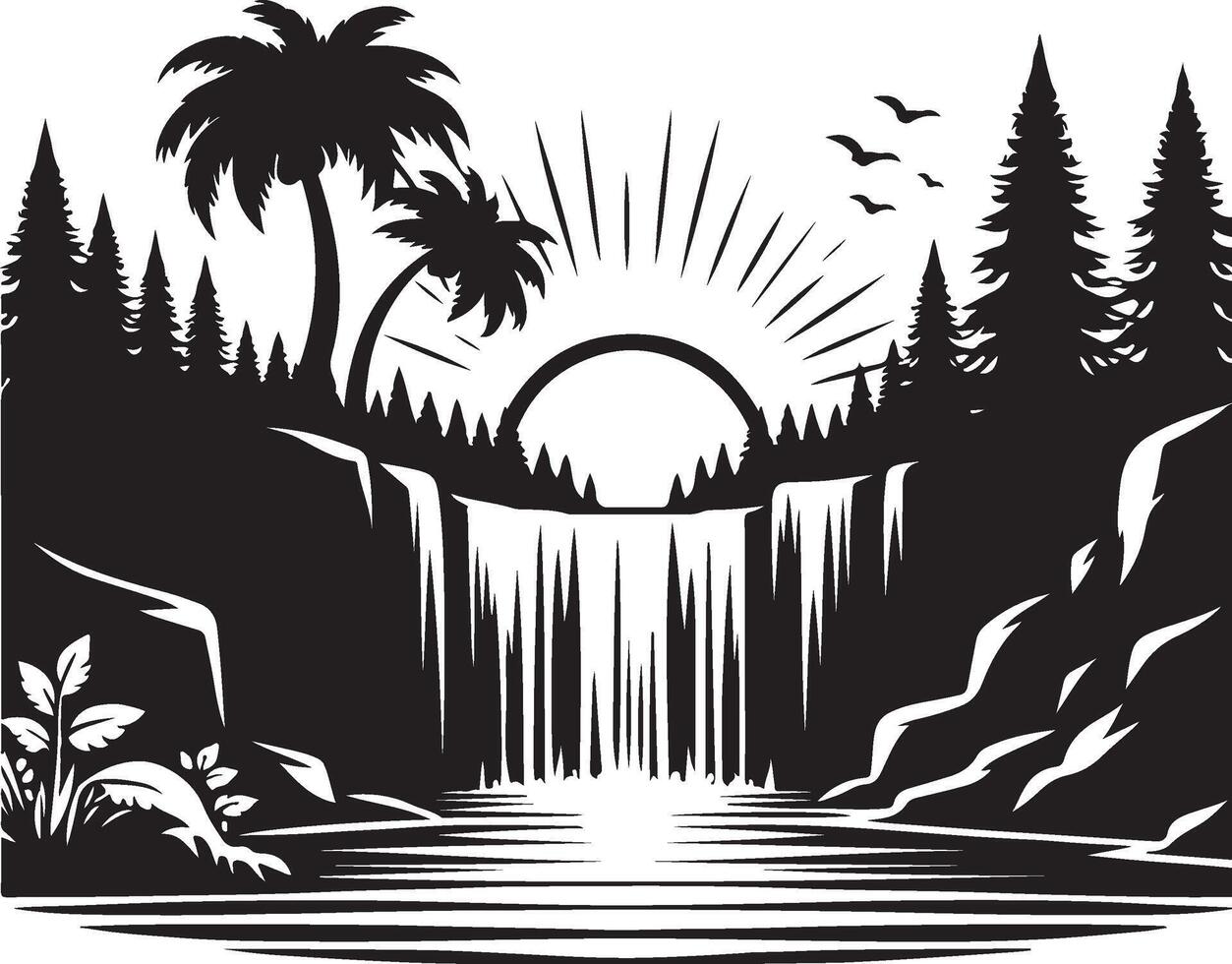 waterfall black art vector