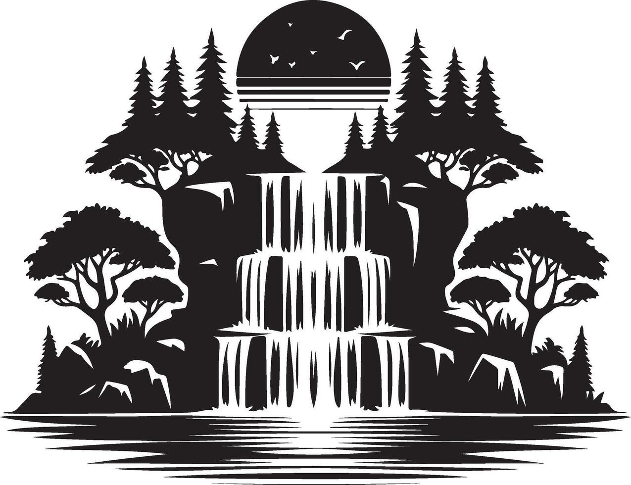 waterfall black art vector