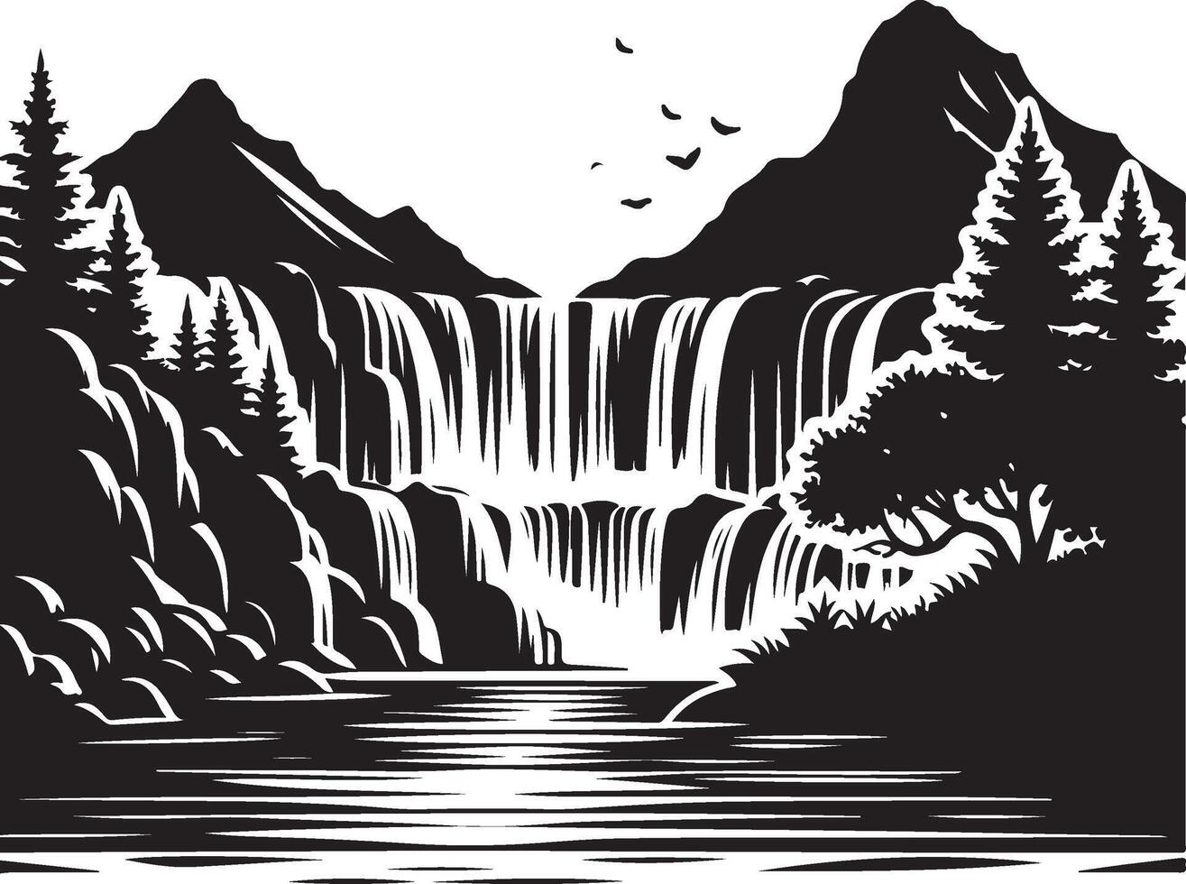 waterfall black art vector