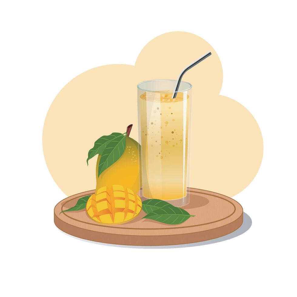 illustration of Mango smoothie in glass-Refreshing cocktail with mango slices vector