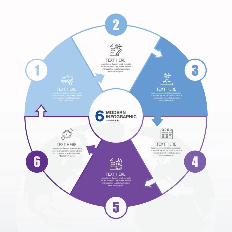 Blue tone circle infographic with 6 steps, process or options. vector