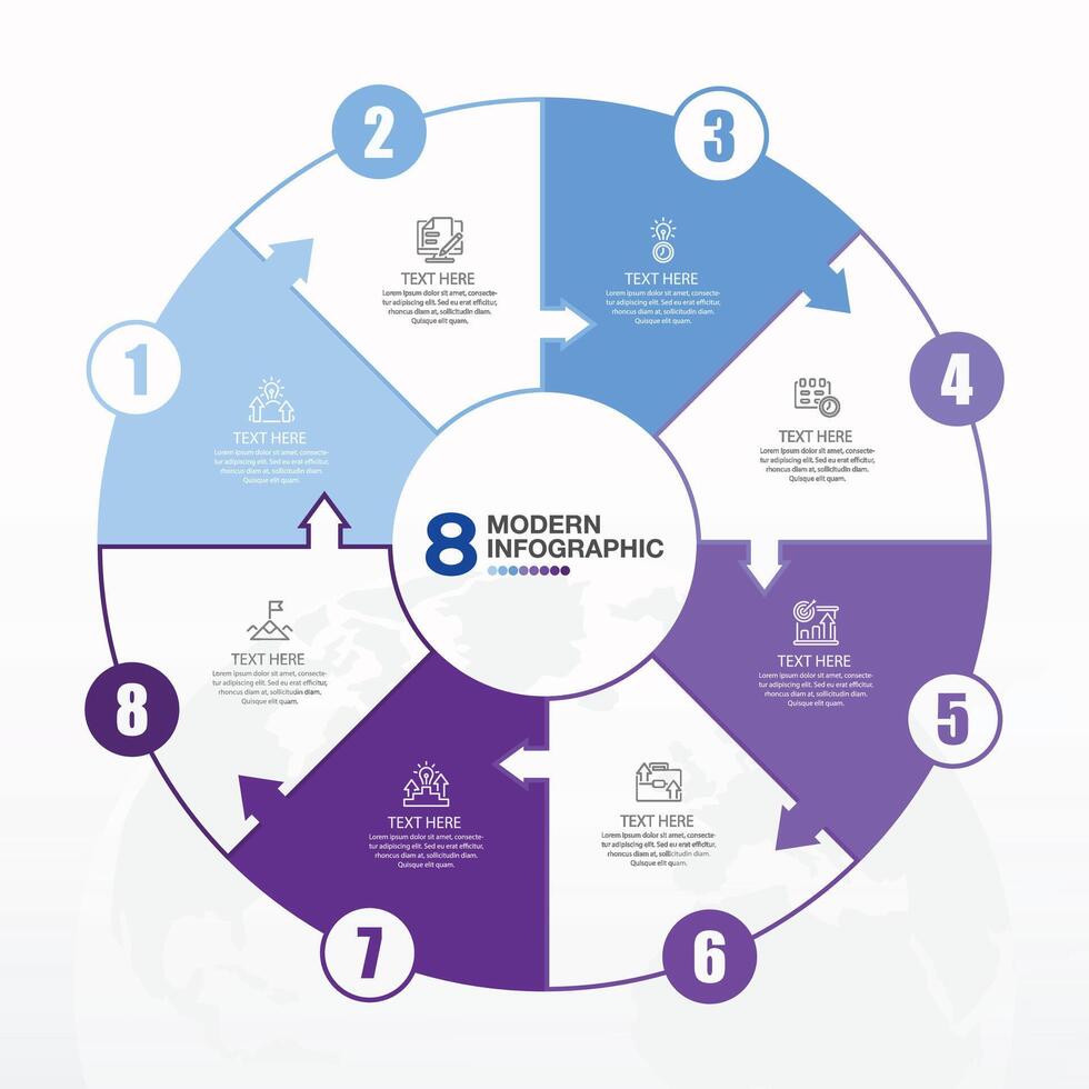 Blue tone circle infographic with 8 steps, process or options. vector