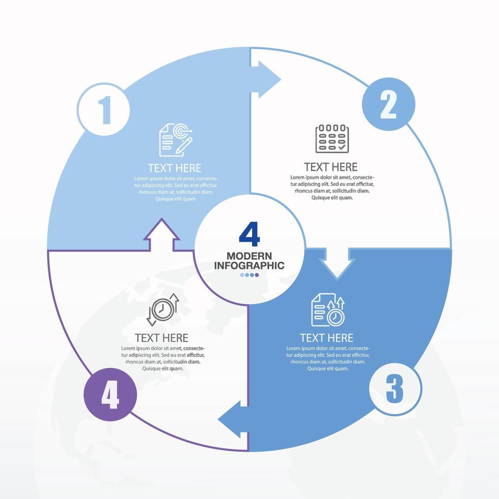 Blue tone circle infographic with 4 steps, process or options. vector