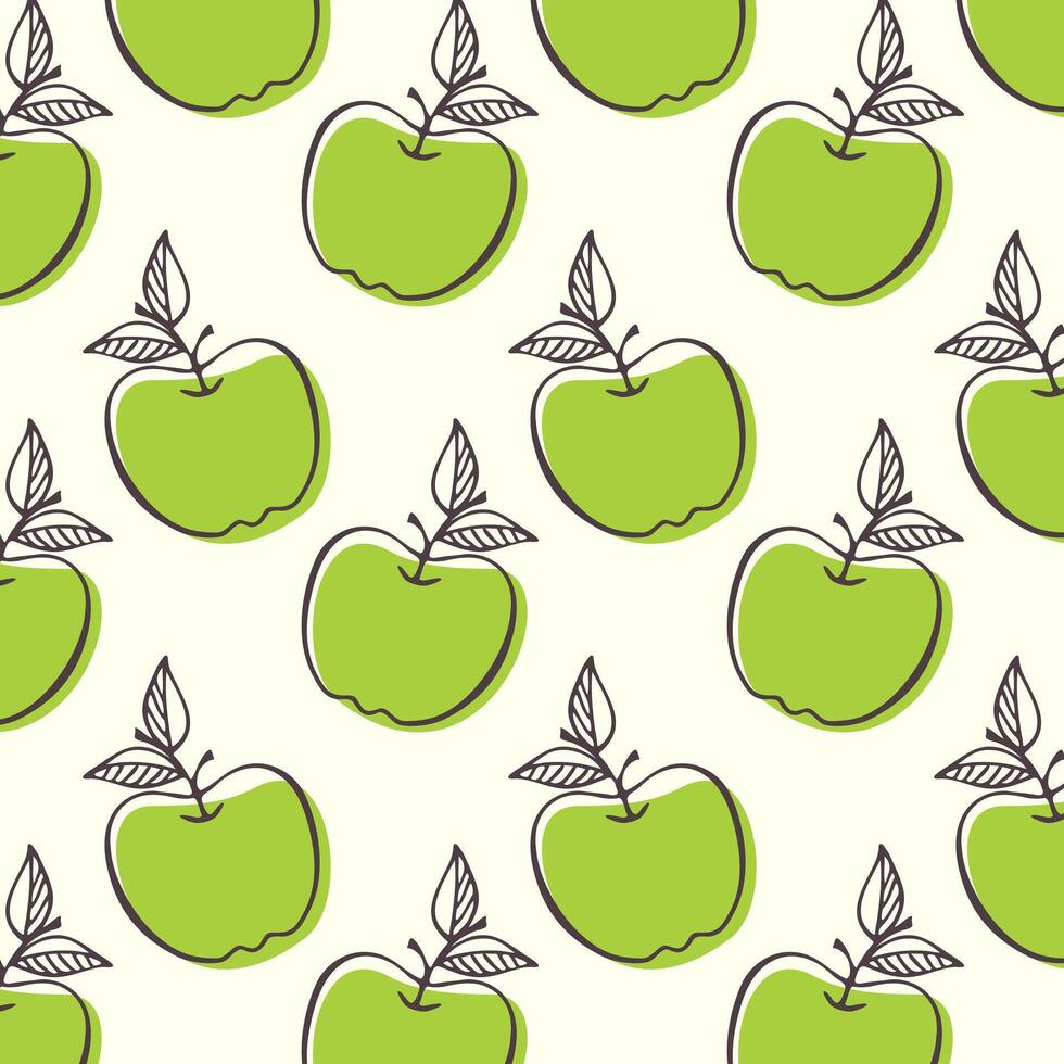 Pattern with green apples silhouette, hand drawn. vector