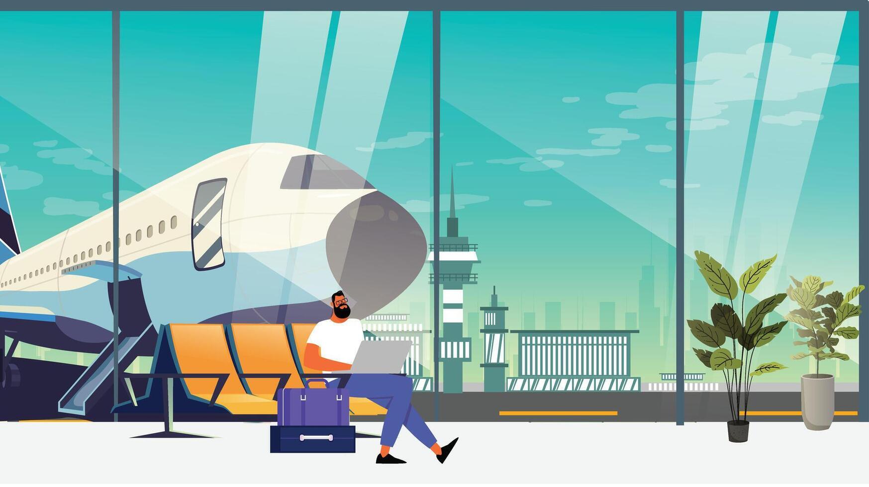 Person waiting for onboarding in an airport illustration vector