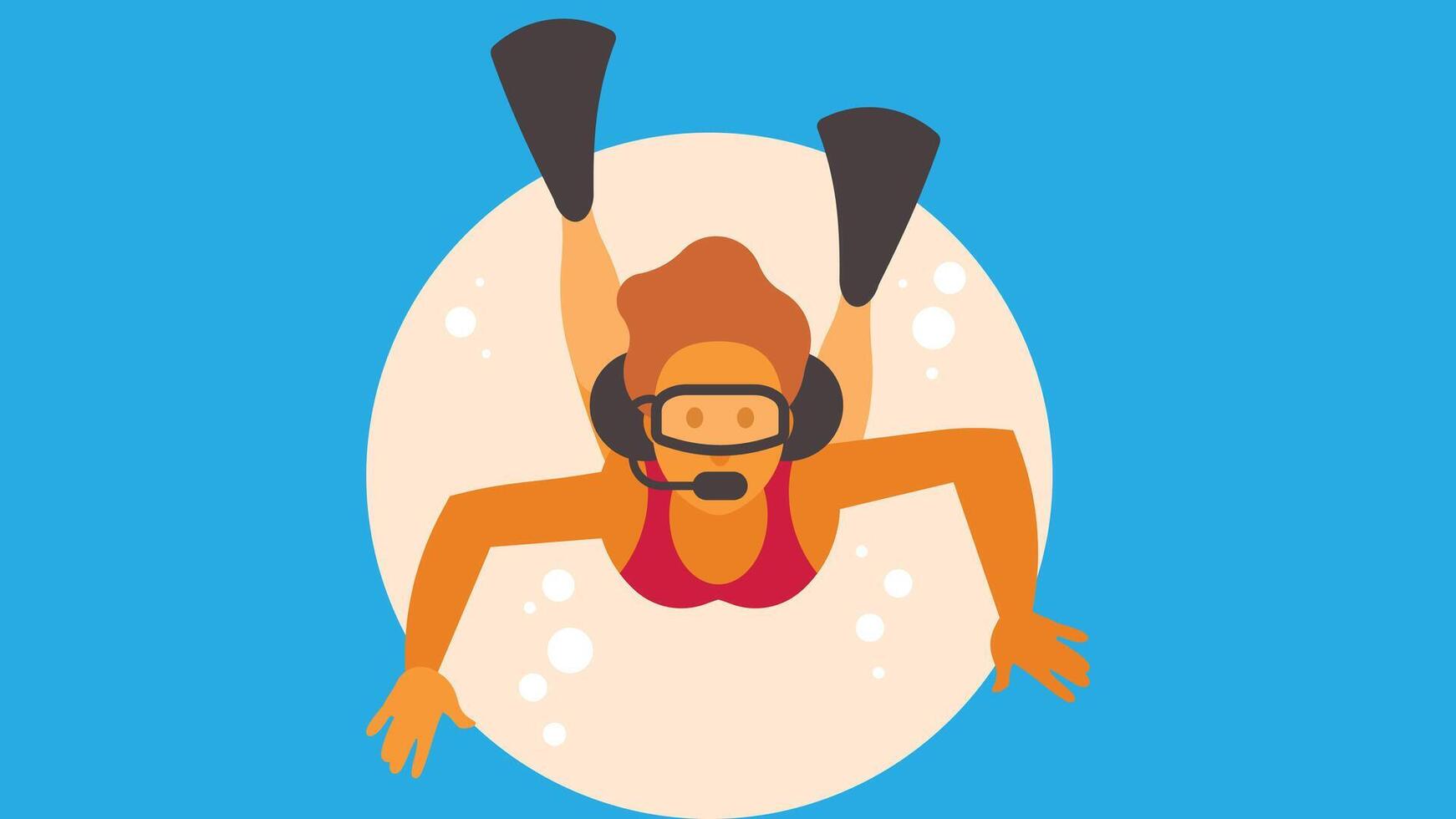 female character swimming under the water vector