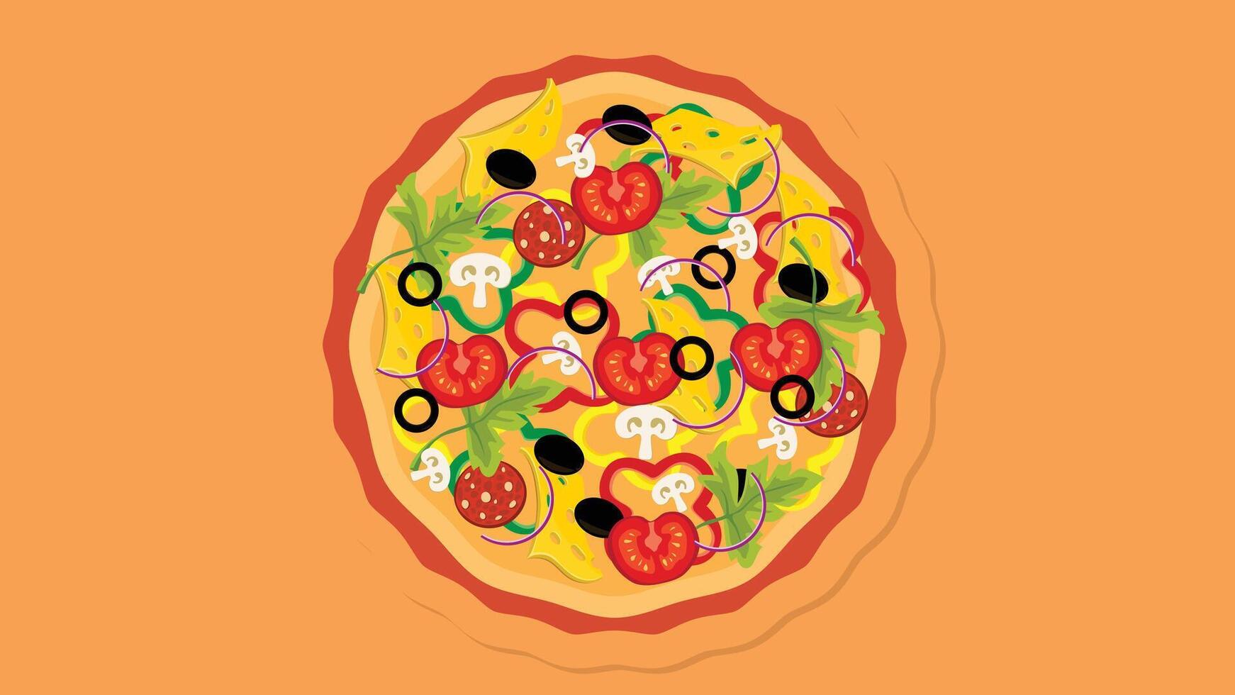 Food and beverage industry pizza and vegetables illustration vector