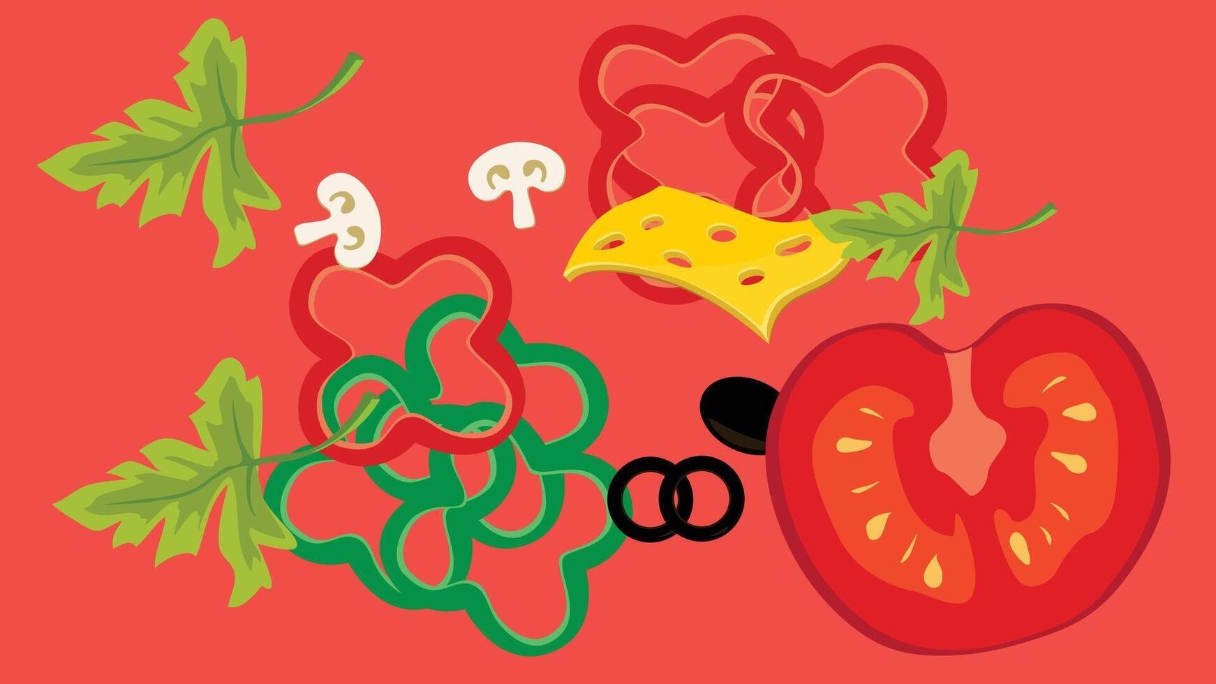 Food and beverage industry pizza and vegetables illustration vector
