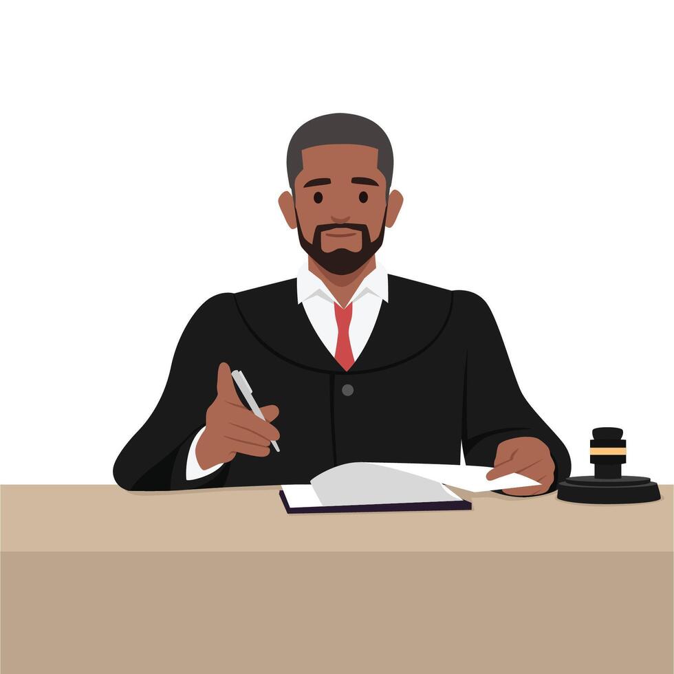 Male judge working at his desk in court. vector
