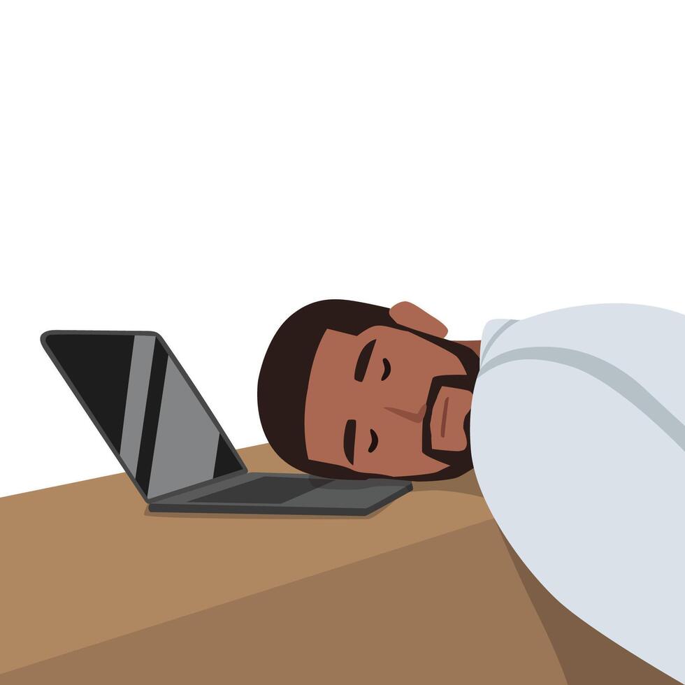 Tired and stressed young business man sleeping on his laptop in office. vector