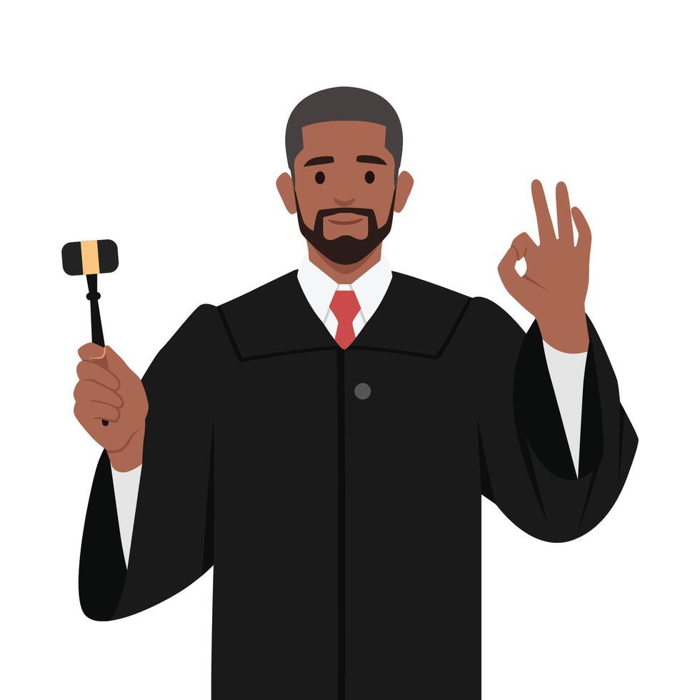 Judge bearded man showing ok sign with fingers. vector