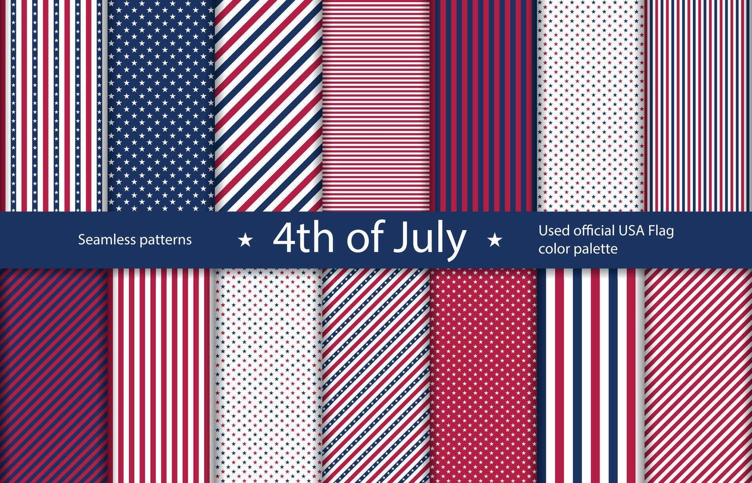 4th July Independence Day, USA flag geometric seamless pattern. White stars on a blue background, patriotic red with stripes American symbols. vector