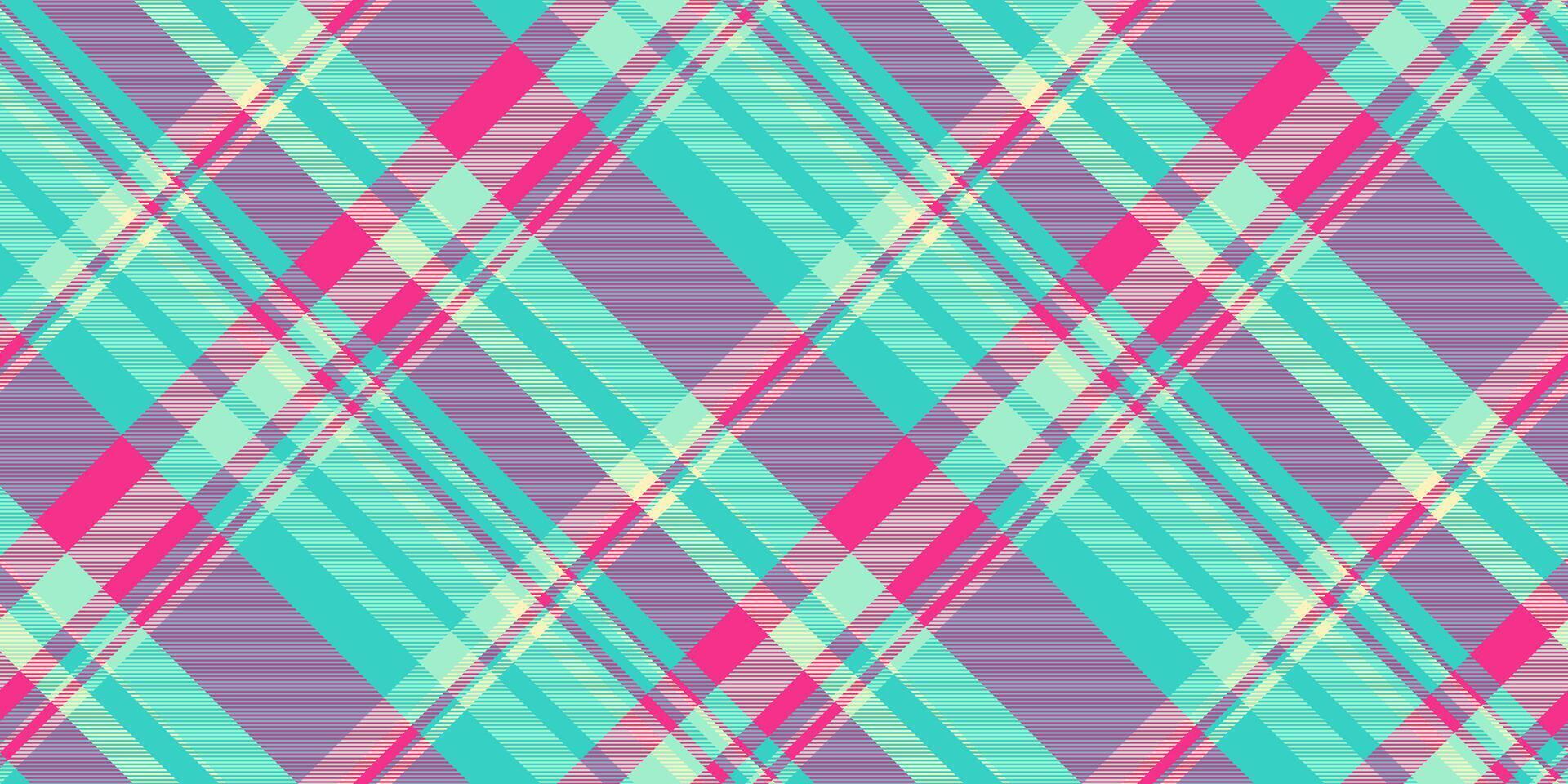 Business pattern tartan, summer fabric textile seamless. Long plaid check background texture in teal and pink colors. vector