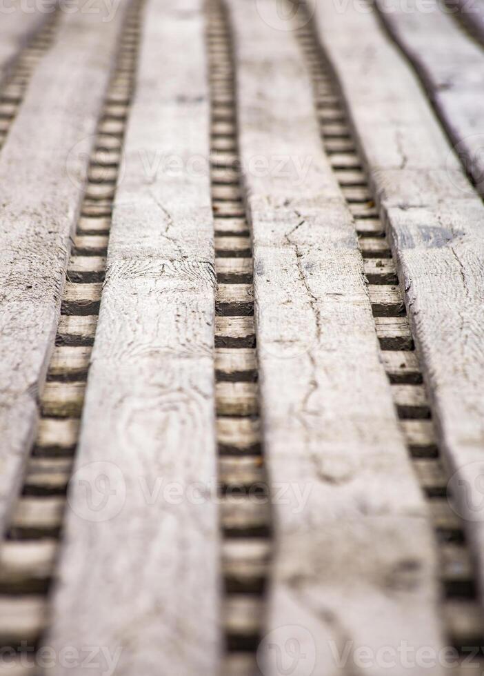 Wooden Plank Pathway With Parallel Grooves photo