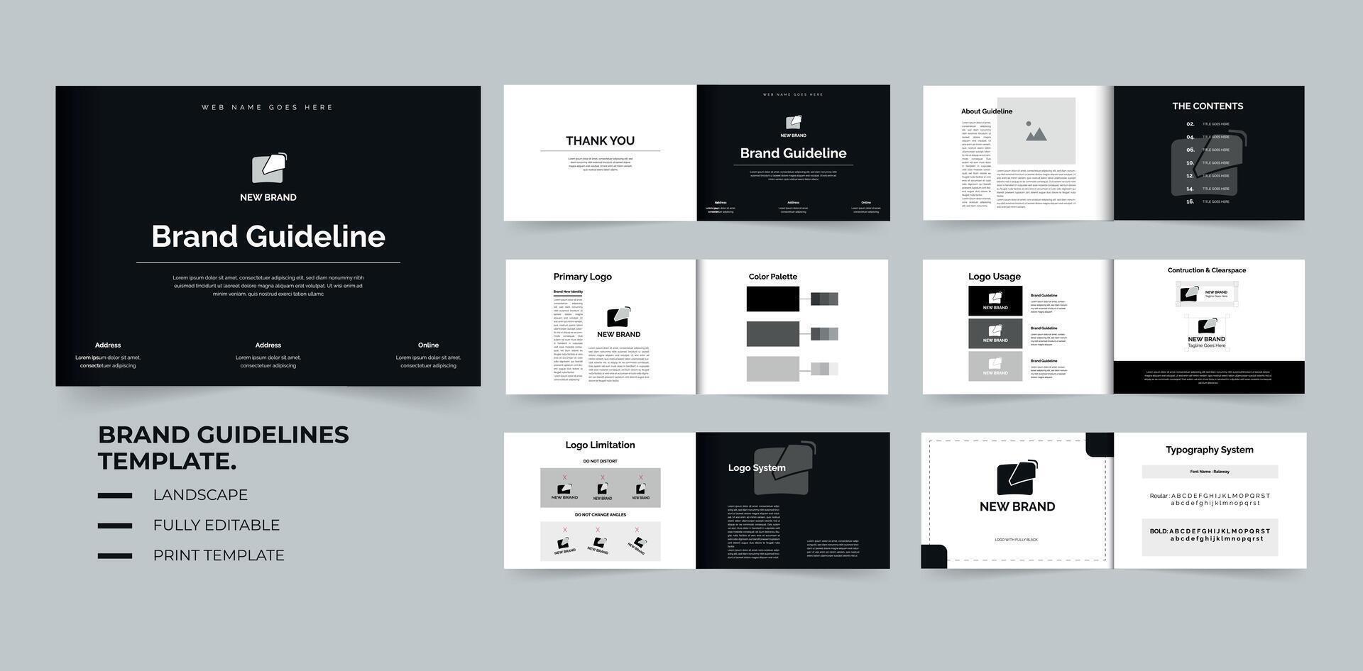 Brand Guidelines template design or landscape brand manual template design vector