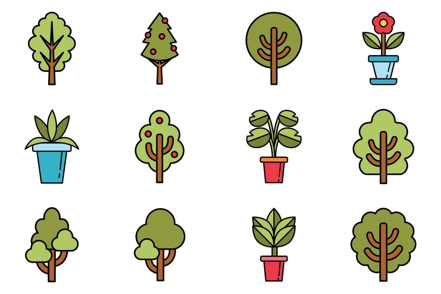 flat icon of plants and trees set on background vector