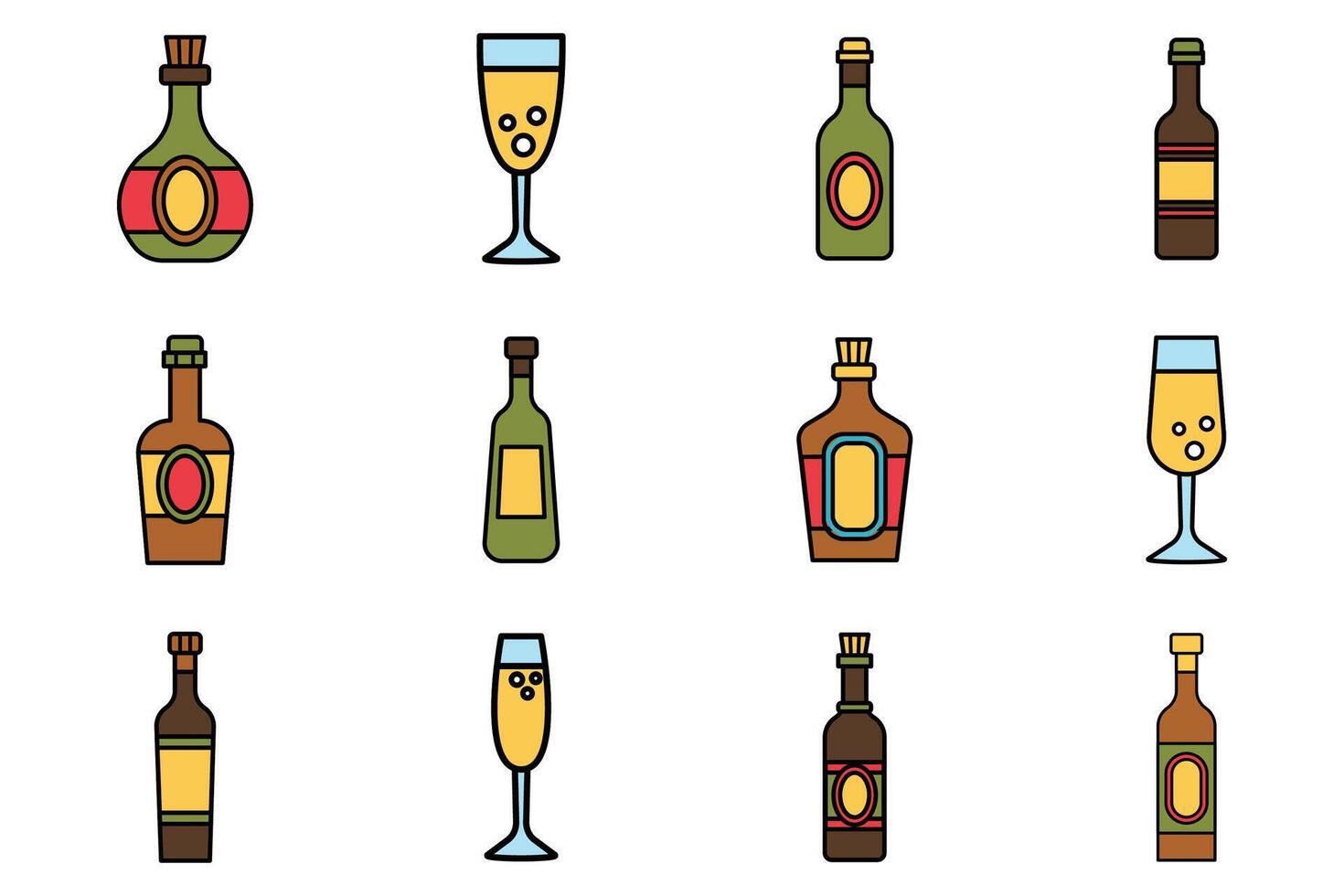 flat icon of alcohol drinks set on background vector