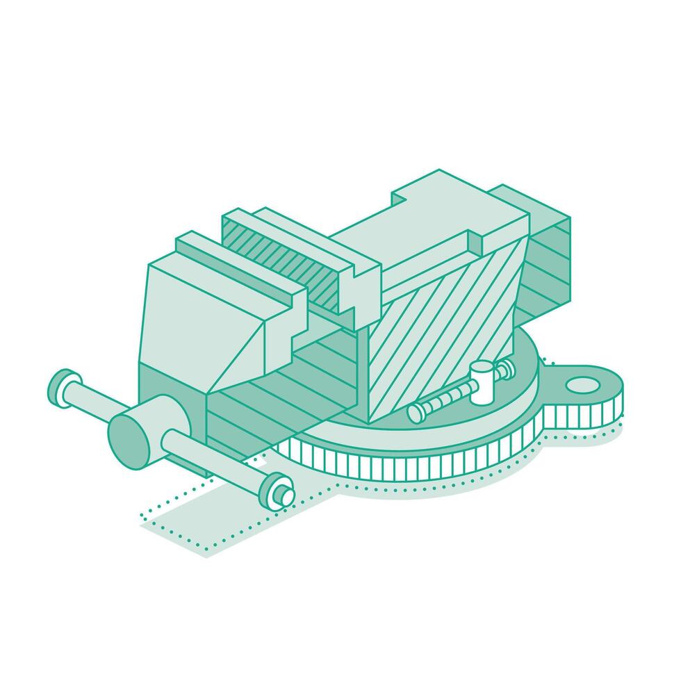 Isometric vise. Work tool. Outline object isolated on white background. vector