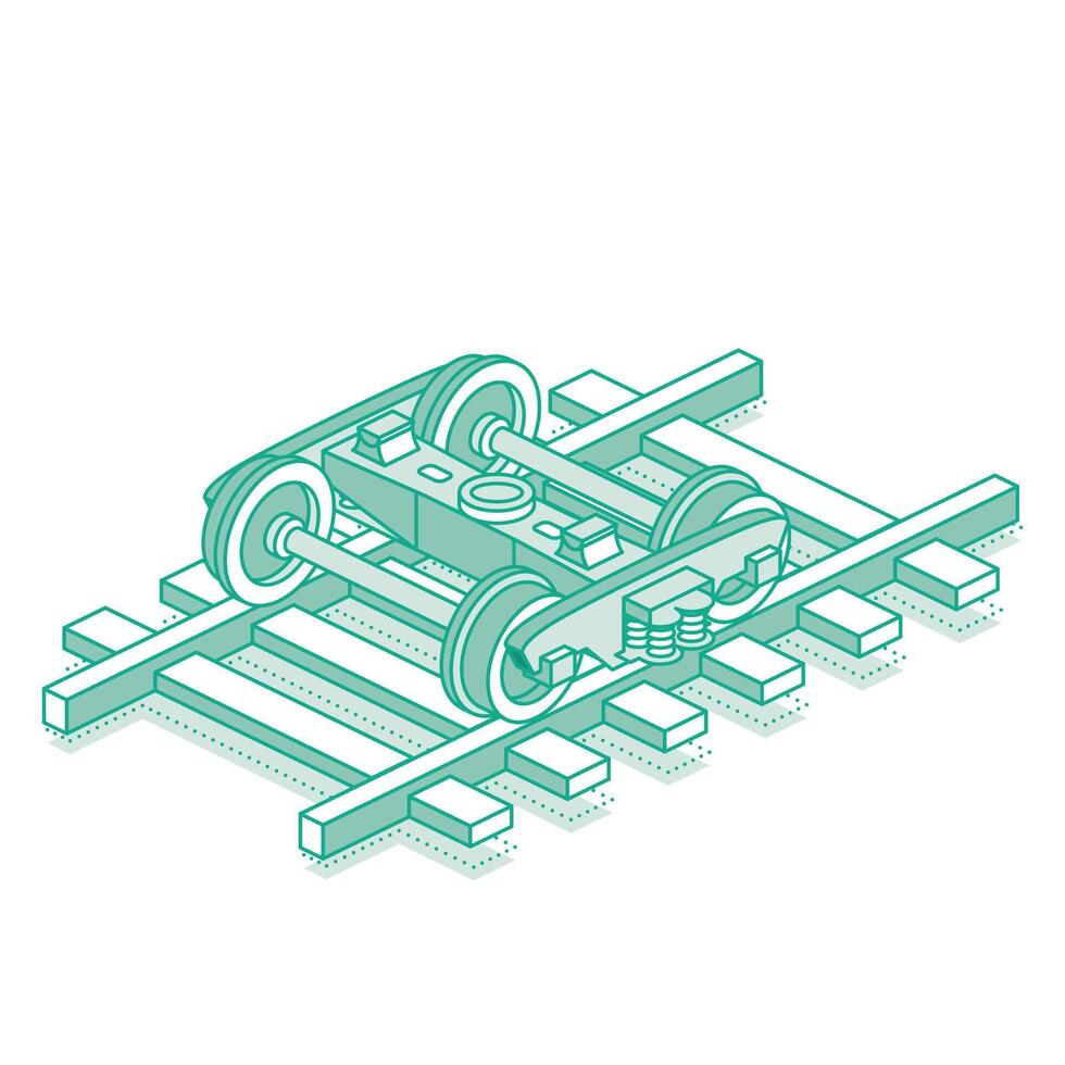 Railway bogie of a freight car with frame. Isometric object isolated on white background. Icon for web design. vector