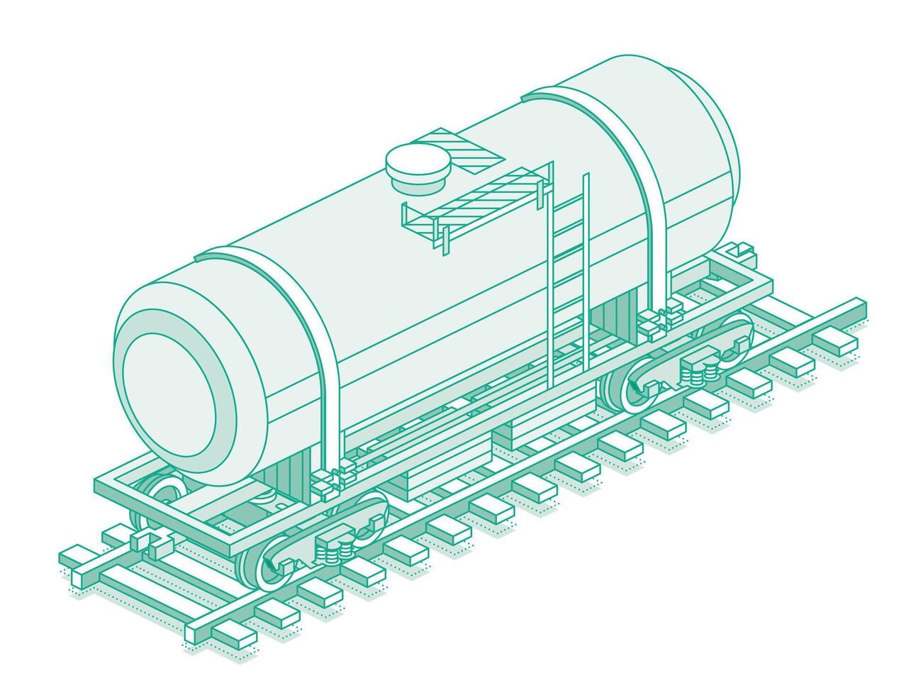 Isometric railroad tank car. Freight railroad car. Object isolated on white background. Railway. Wagon on rails. Industrial railroad transportation. vector