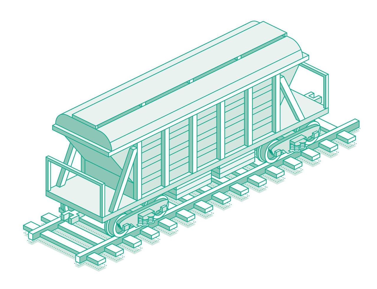 Isometric hopper car. Object isolated on white background. Railway. Freight wagon for mass transit cement, grain and other bulk cargo or commodities. Wagon on rails. vector