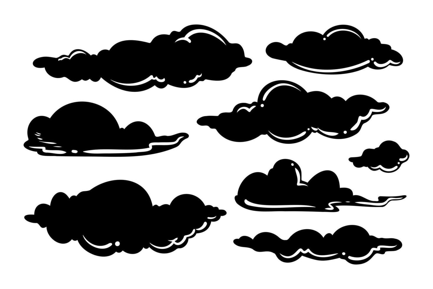 illustration of a collection of doodle clouds on a white background. vector