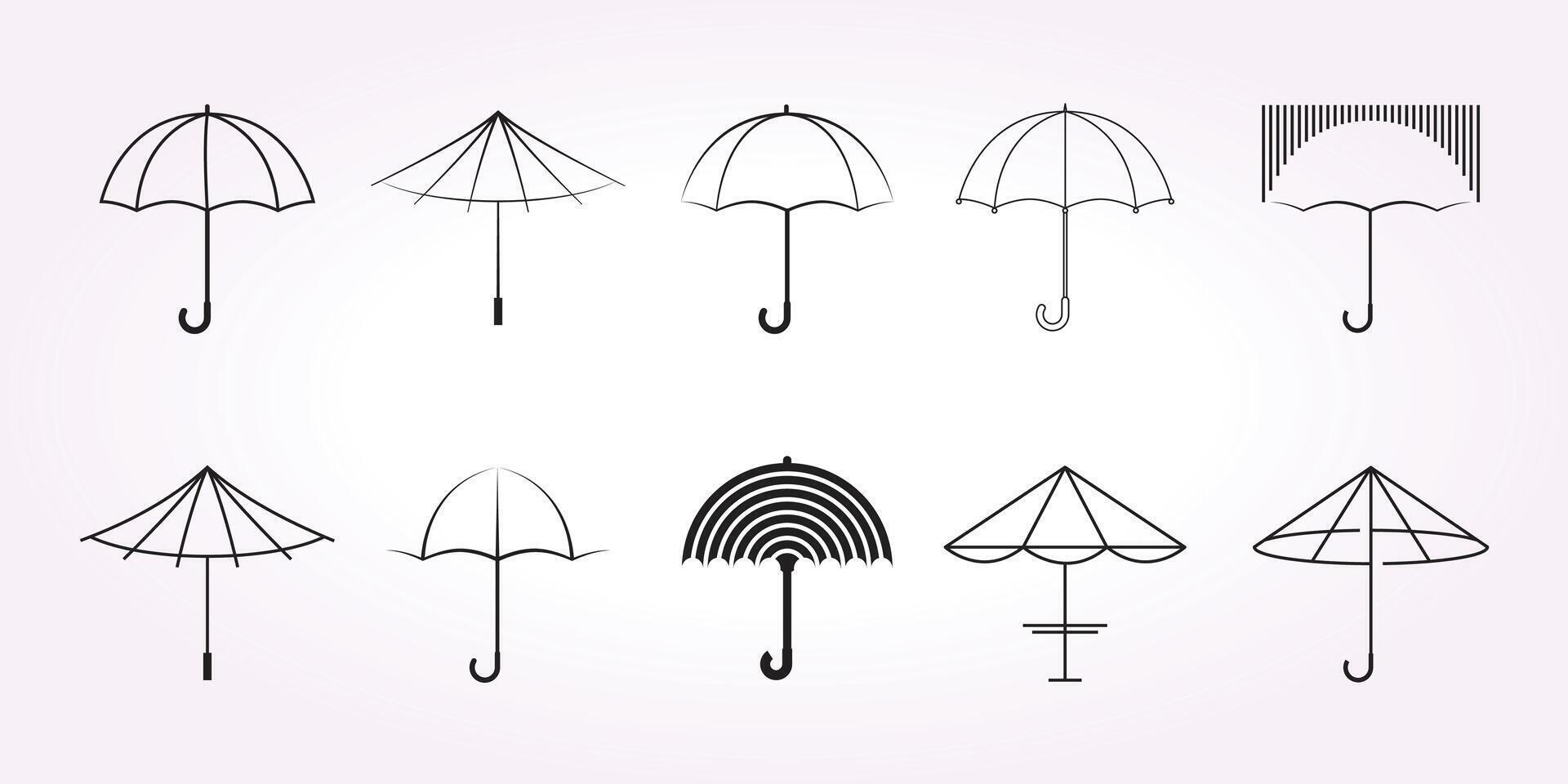 minimalist umbrella line art logo icon template bundle set. parasol illustration design on the beach vector